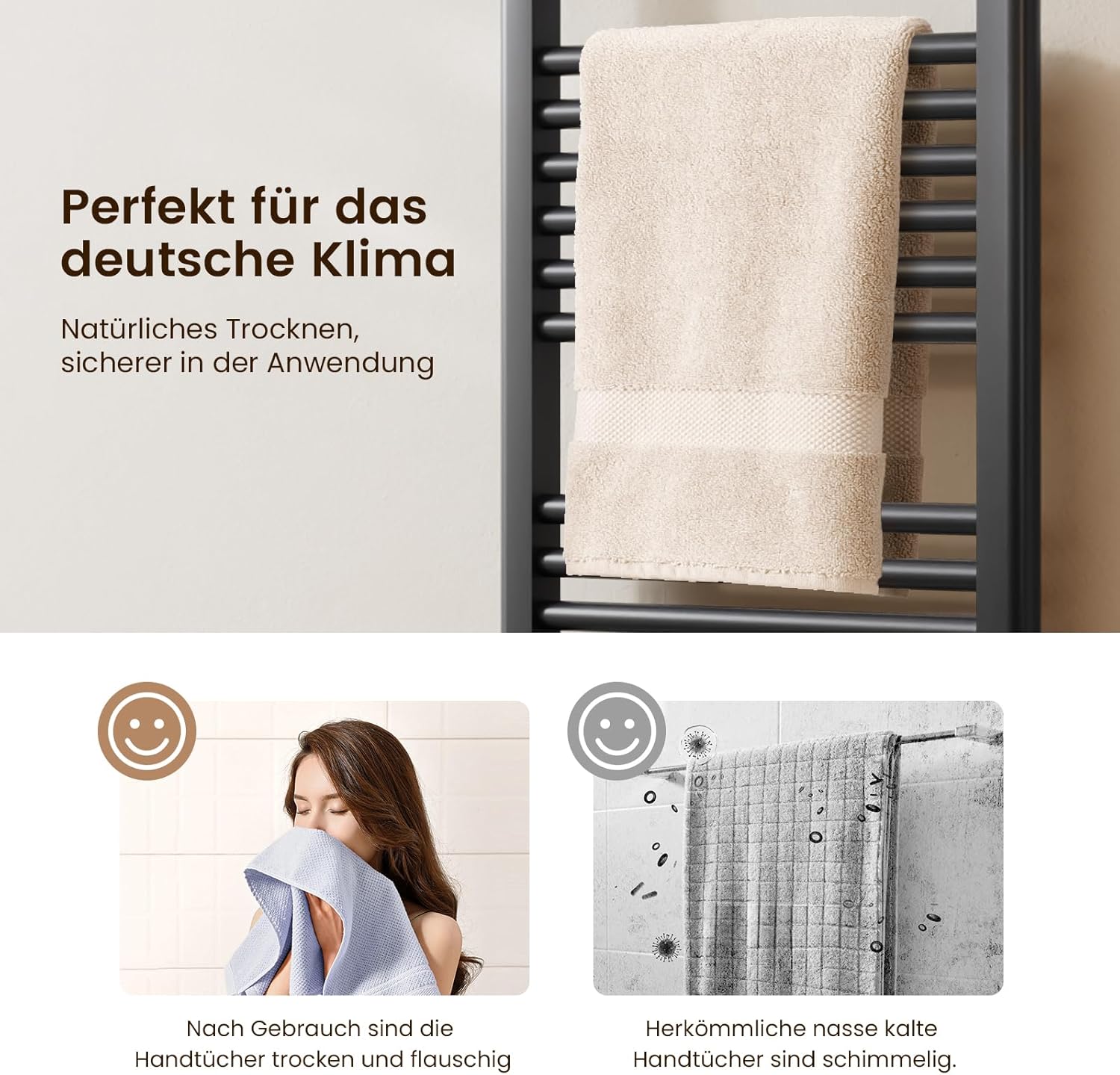Heilmetz Anthrazit BadHeizkörper 50 x 180 cm Handtuchtrockner Bad-Heizkörper Handtuchheizkörper Mittelanschluss Heizung 739 Watt Leistung Handtuchwärmer