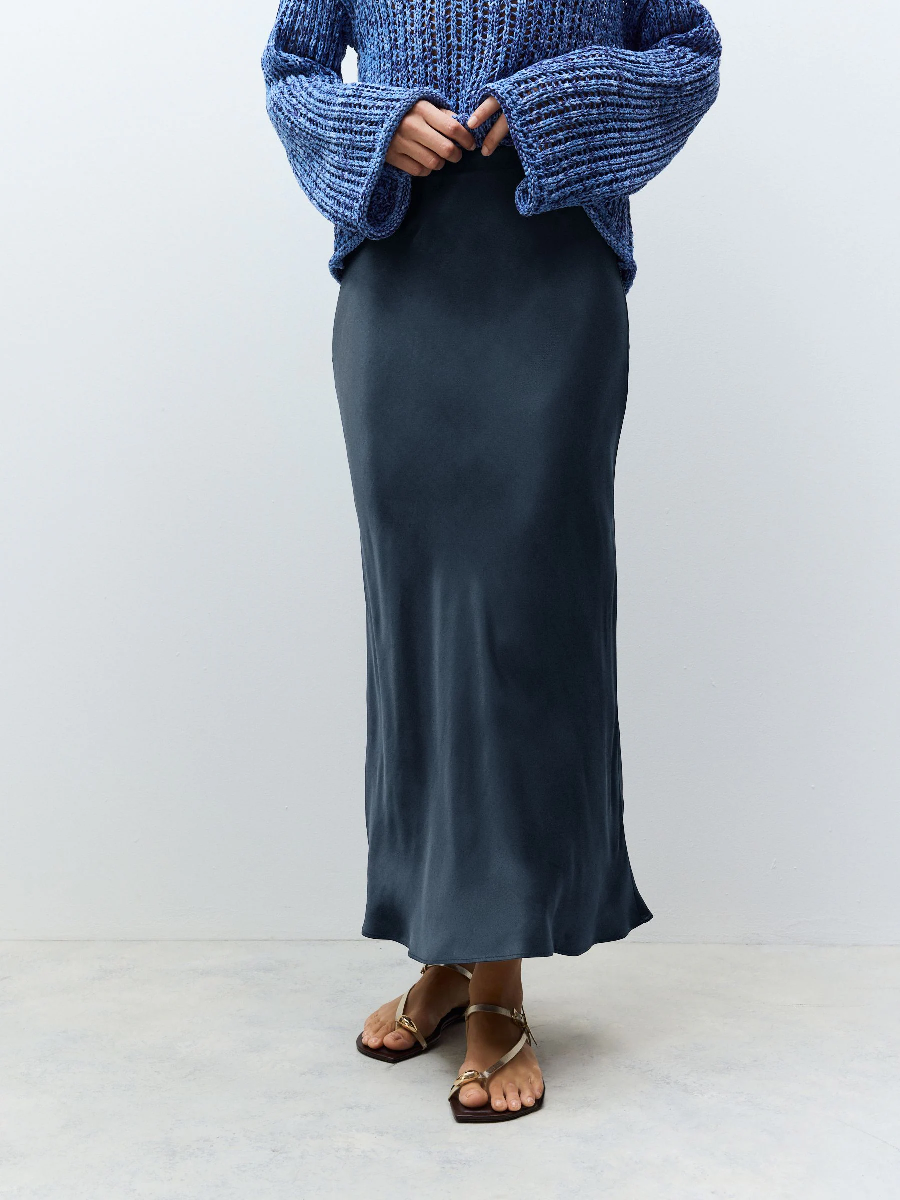Donkerblauw - Satijnen midirok