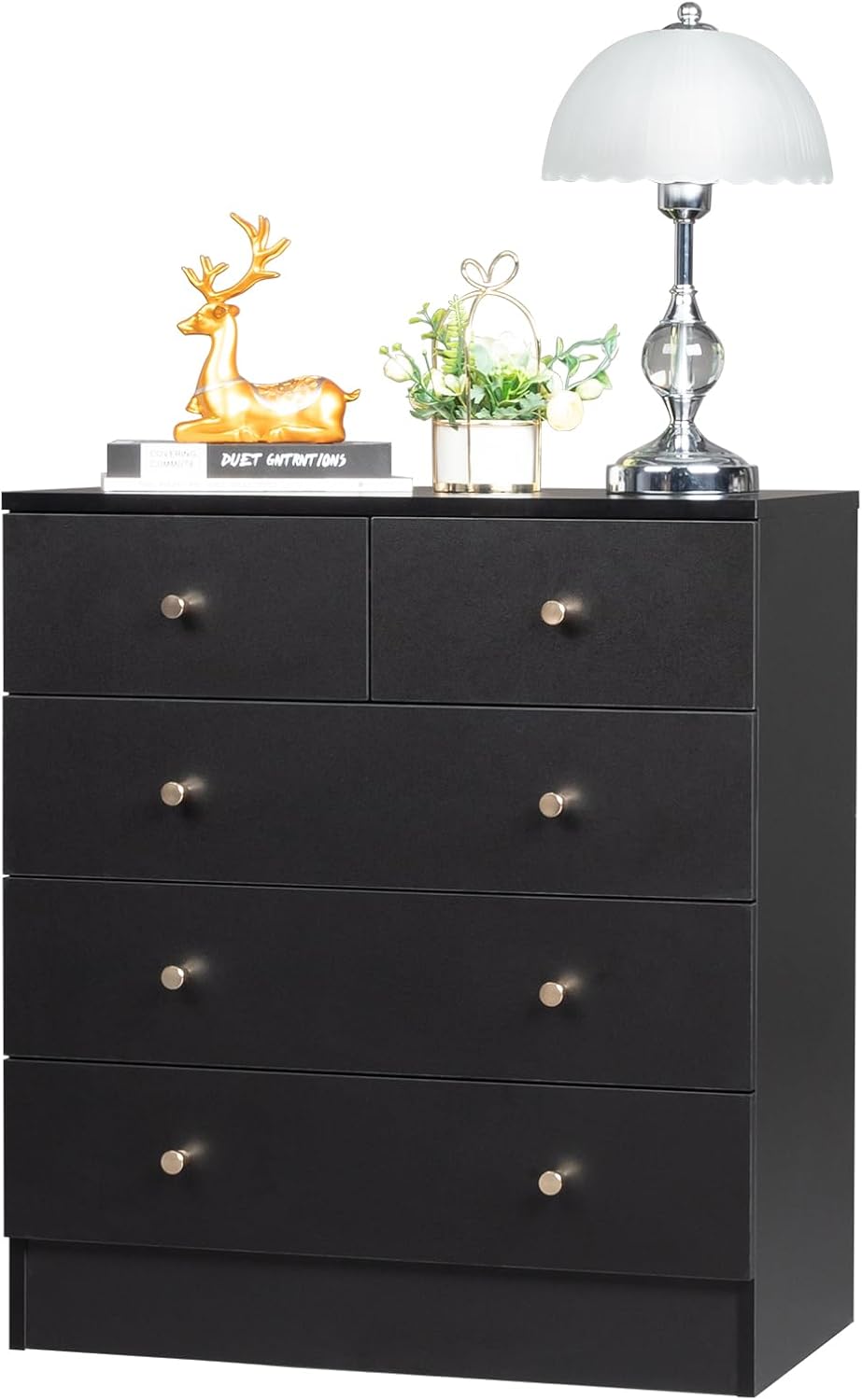 LEADZM Kommode Schlafzimmer Kommode mit 5 Schubladen, für Wohnzimmer, Schlafzimmer, Flur, Schrank, Sideboard, Highboard, viel Stauraum,Schwarz