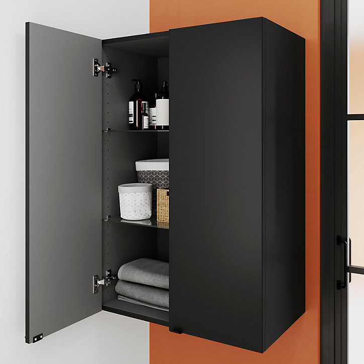 Armoire de salle de bains GoodHome Imandra noir mat L. 60 x H. 90 x P. 36 cm