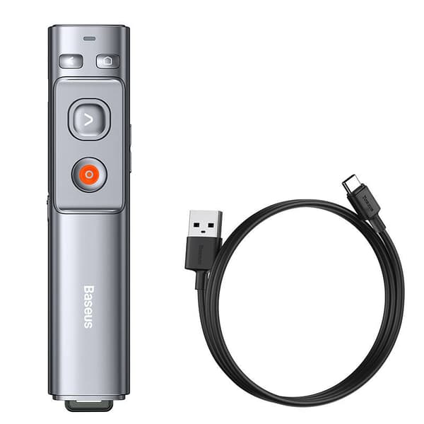 Baseus Orange Dot Multifunksjonell fjernkontroll for presentasjon, med laserpeker - grå