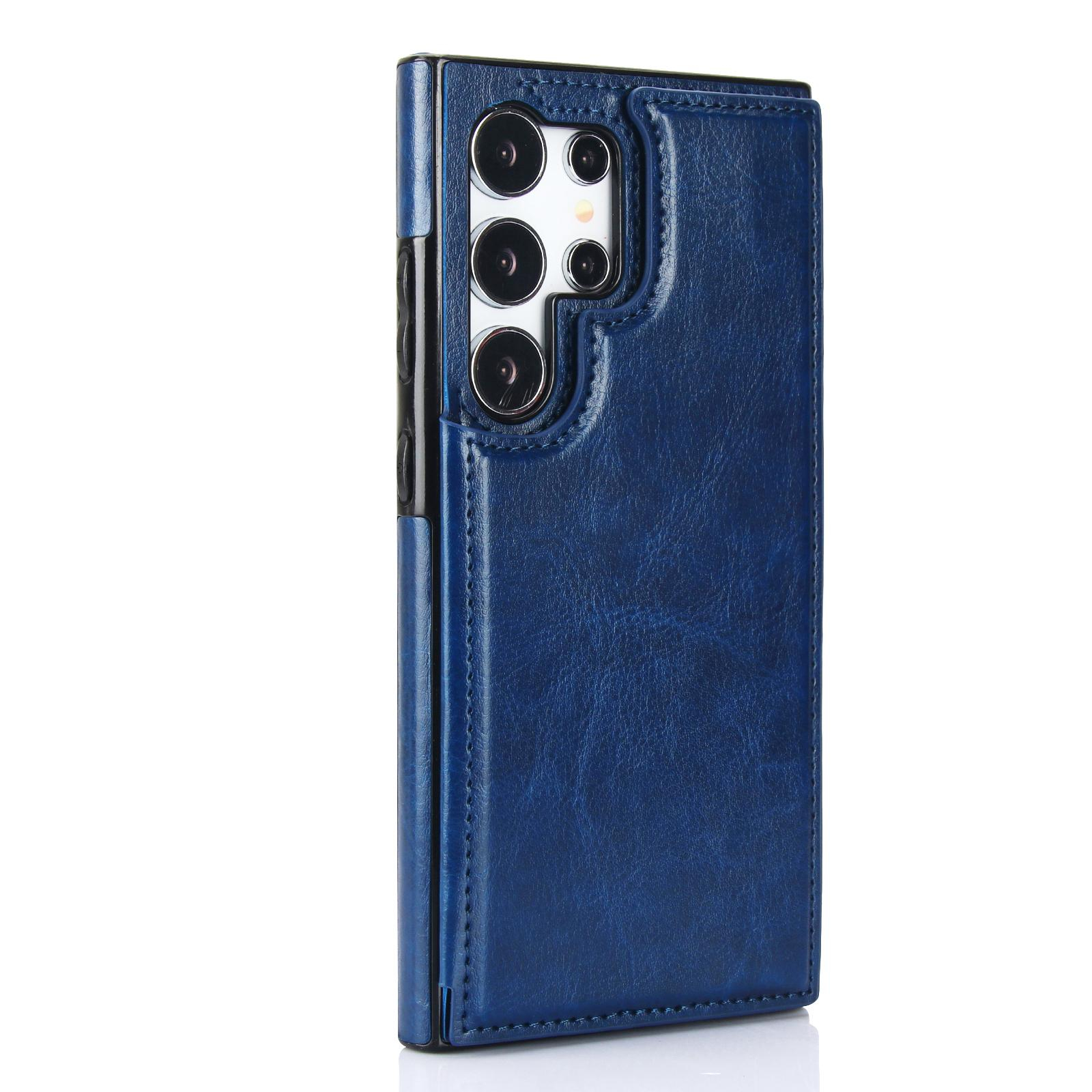 Samsung Galaxy S24 Ultra Hybrid Leder Hülle mit Kartenfach   Kickstand Aufsteller - Blau
