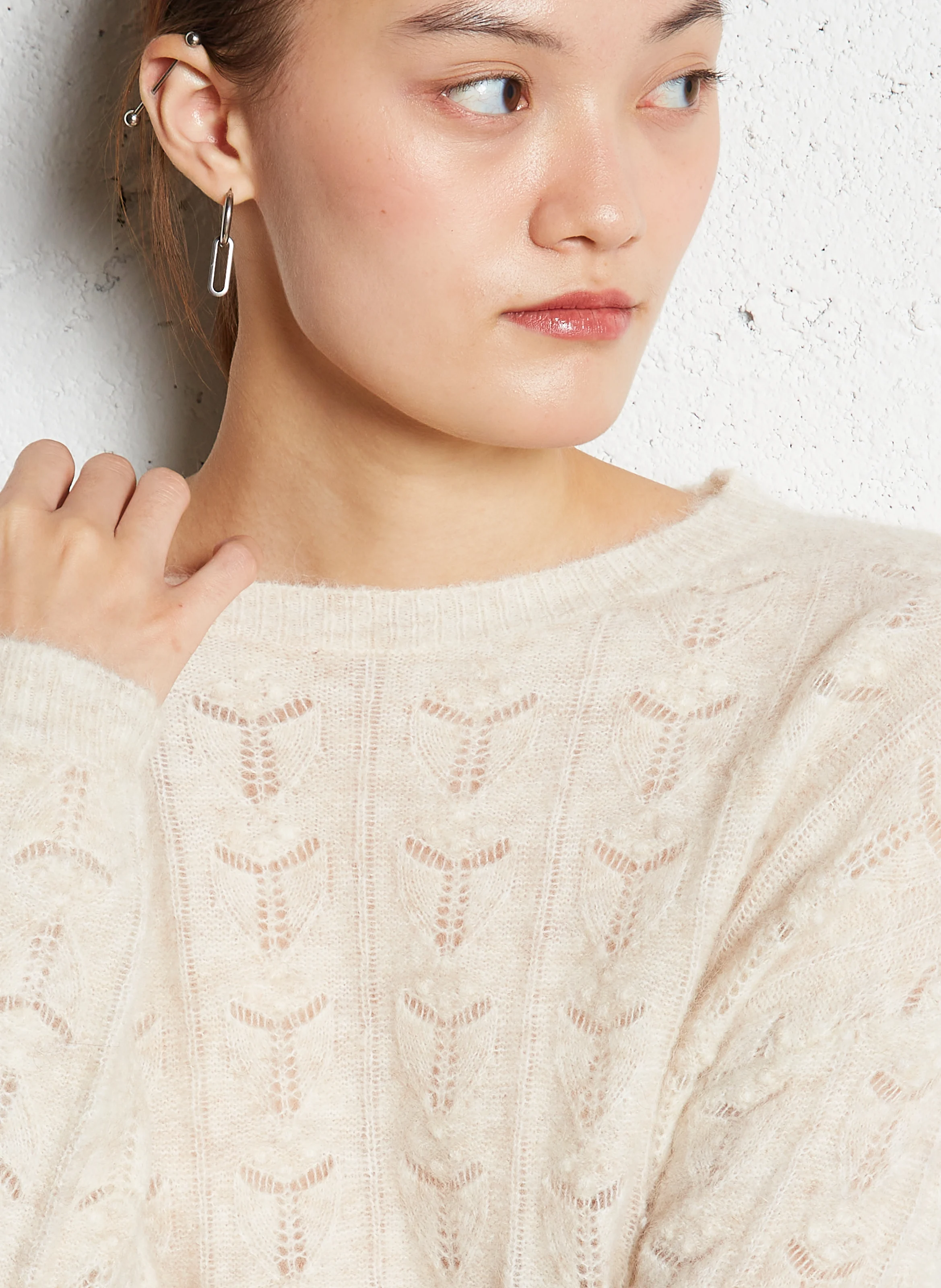 MONCHOU - Pull col rond en laine mélangée | Beige