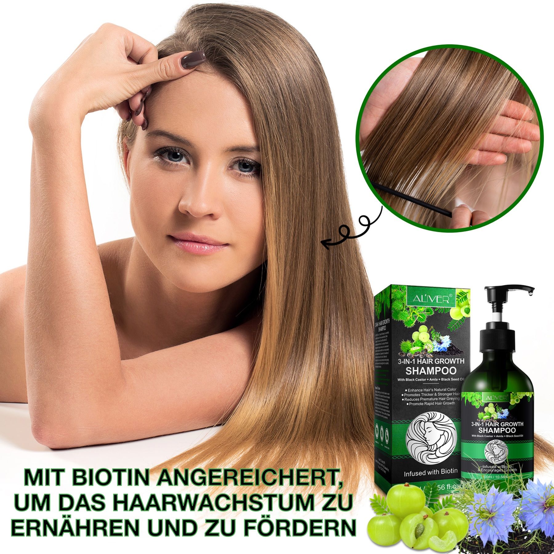 ALIVER 3-in-1 Rizinusöl Amlaöl Schwarzkümmelöl Haarshampoo