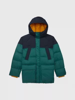 Parka adaptável com capuz e blocos de cores