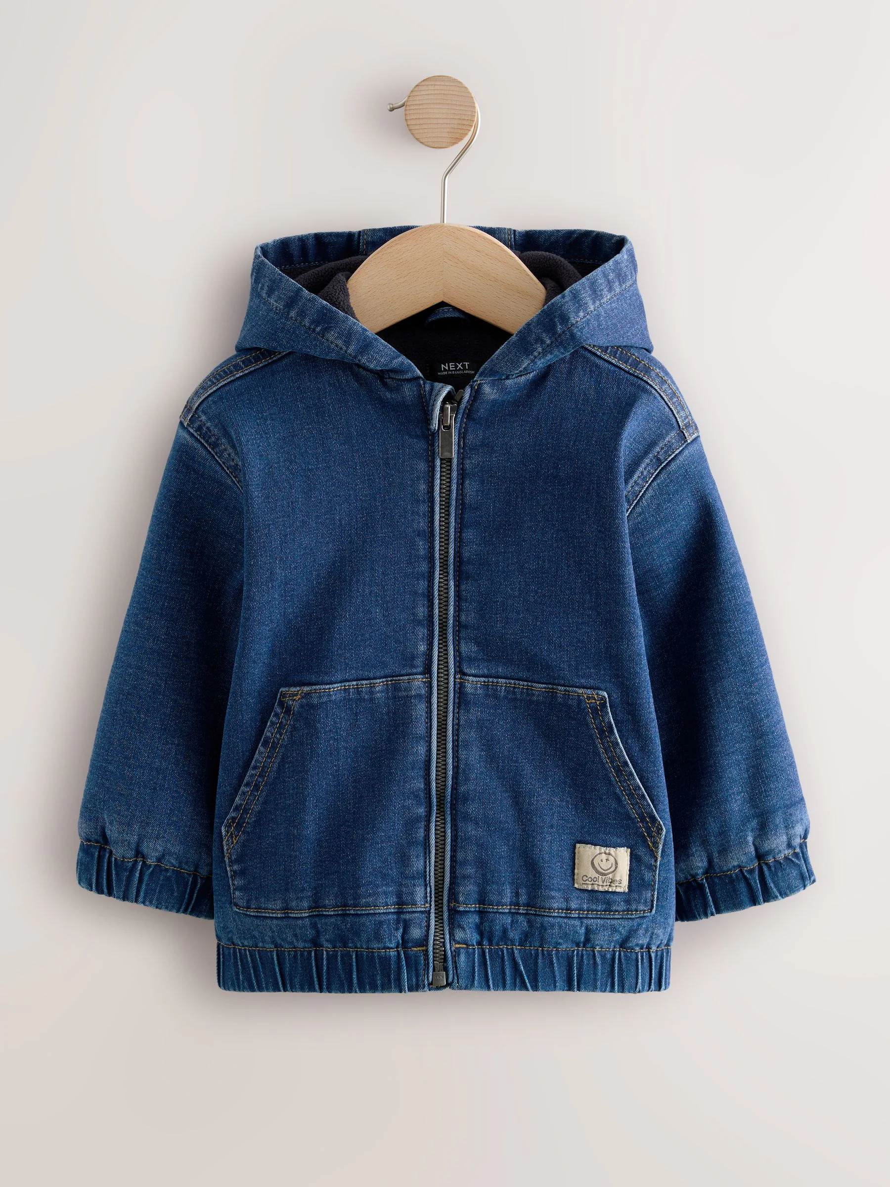 Blauw - Borg gevoerd denim overshirt met capuchon en rits (3mnd-7jr)