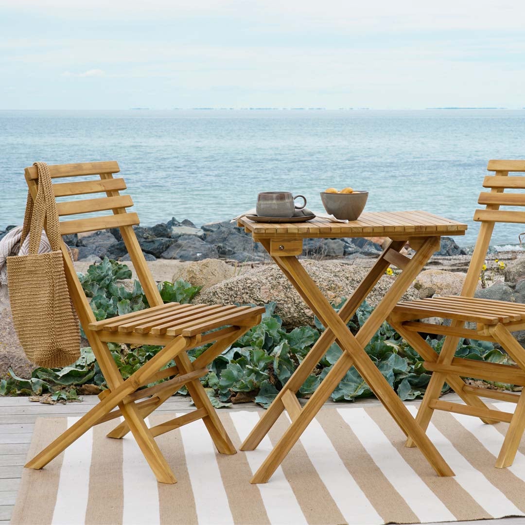 Cuenca Café Set met tafel en 2 stoelen, teakhouten tuinmeubilair. 50 x 46 x 89 cm