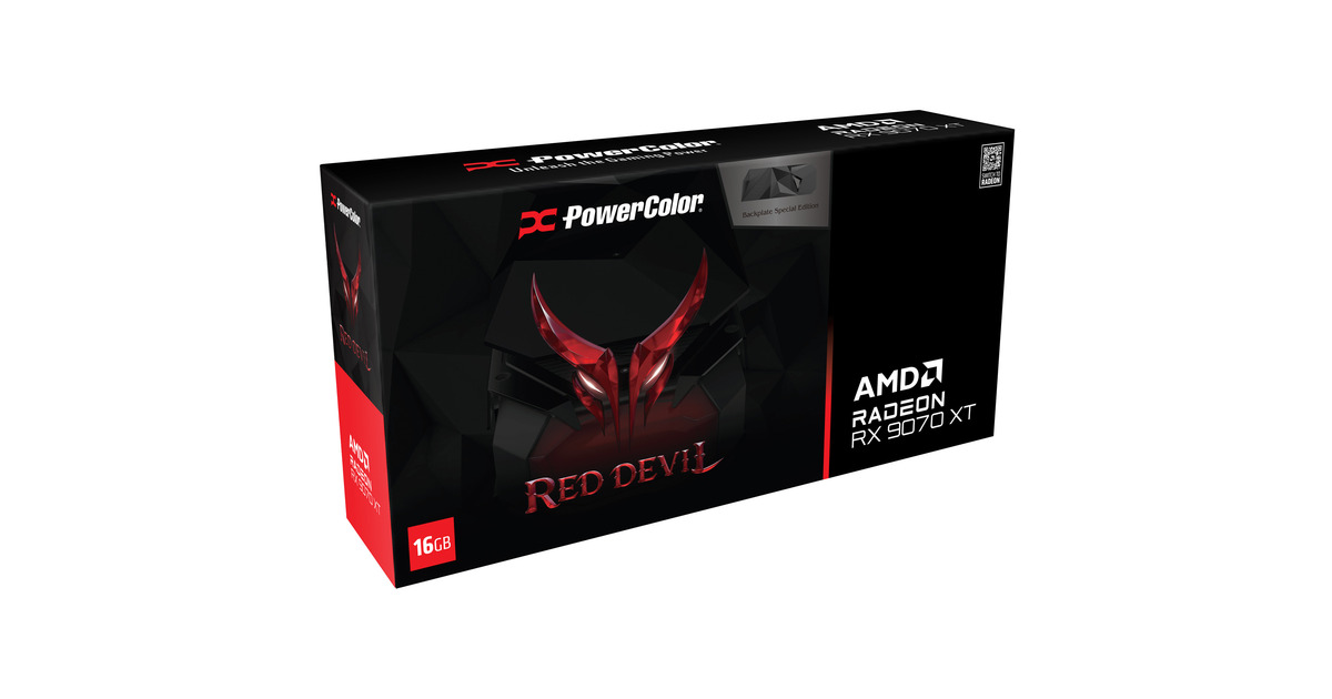 PowerColorRadeon RX 9070 XT Red Devil 16GB OC Backplate Special Edition grafische kaart  (Zwart, RDNA4, GDDR6, 3x DisplayPort, 1x HDMI)