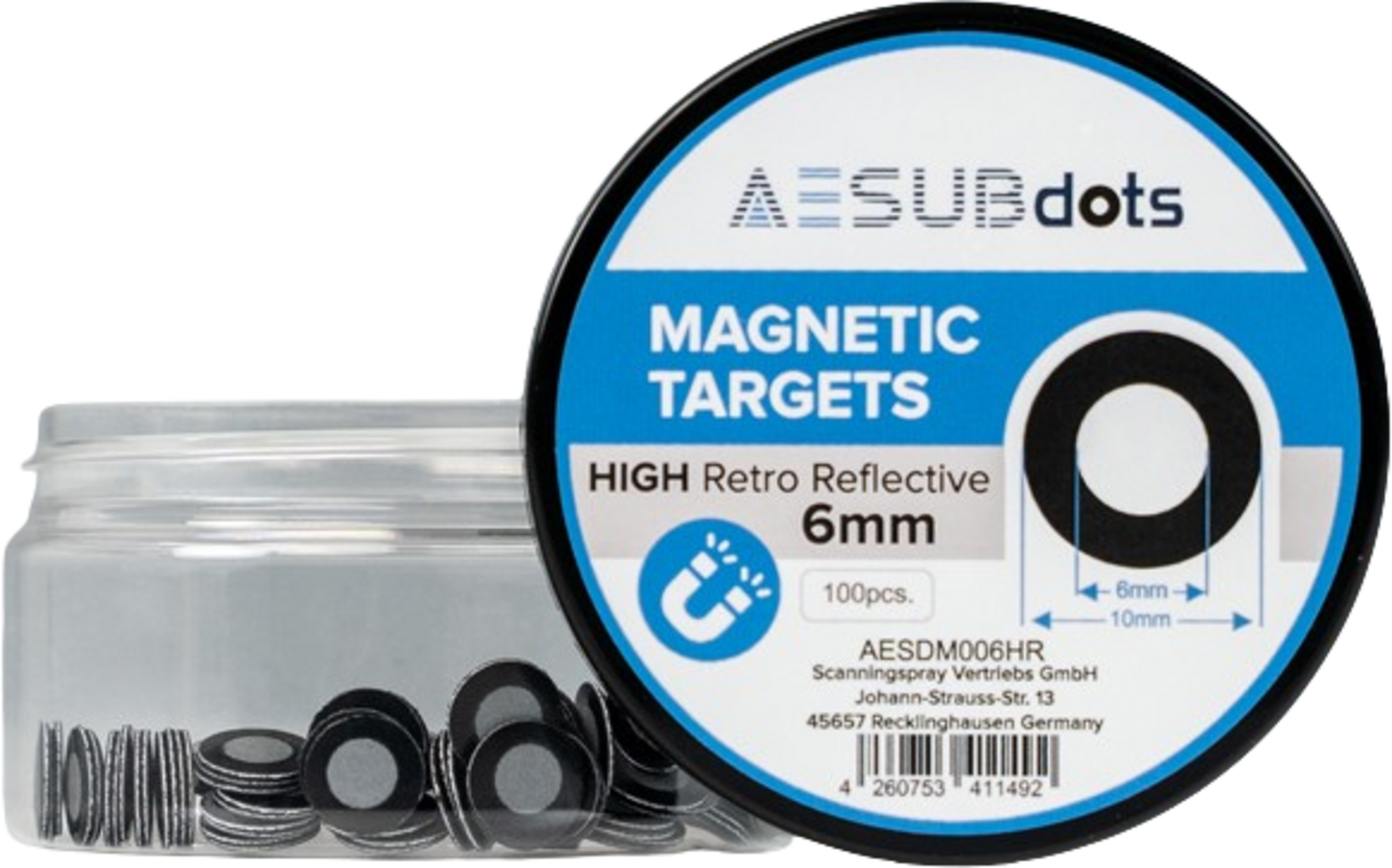 AESUB  AESUBdots high retro reflective magnetic, 6 mm    Hochreflektierende 3D-Scanning Referenzpunkte