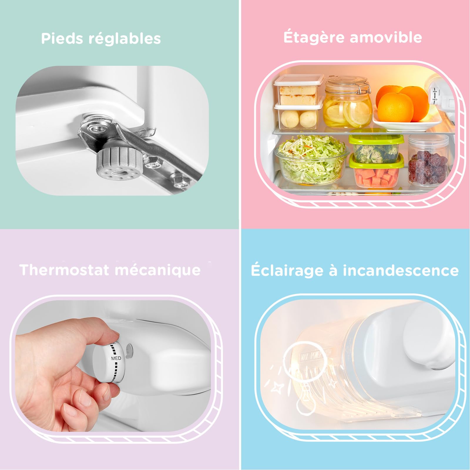 COMFEE' RCT87WH2(E) Réfrigérateur Congélateur Sous Plan, Petit Réfrigérateur Congélateur 87L avec Éclairage, Étagères Amovibles, Thermostats Réglables