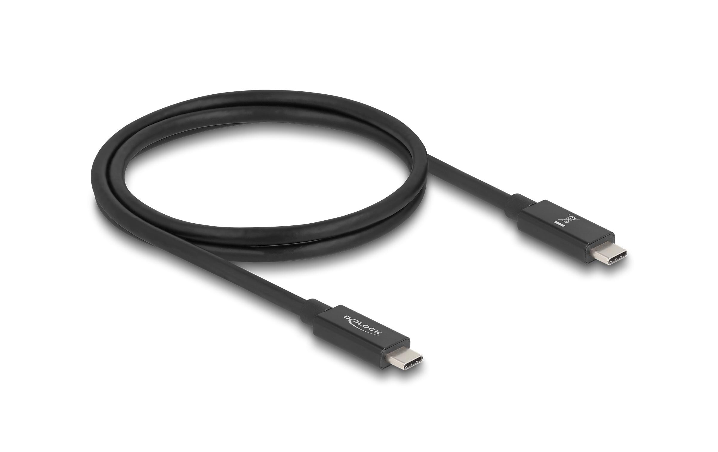 USB4-Kabel 80 Gbps PD3.1, 240W, 16K 60 Hz USB - USB 1 mDelock USB 80 Gbps Kabel USB Type-C Stecker zu Stecker 16K 60 Hz PD 3.1 240 W E-Marker koaxial 1 m Schwarz