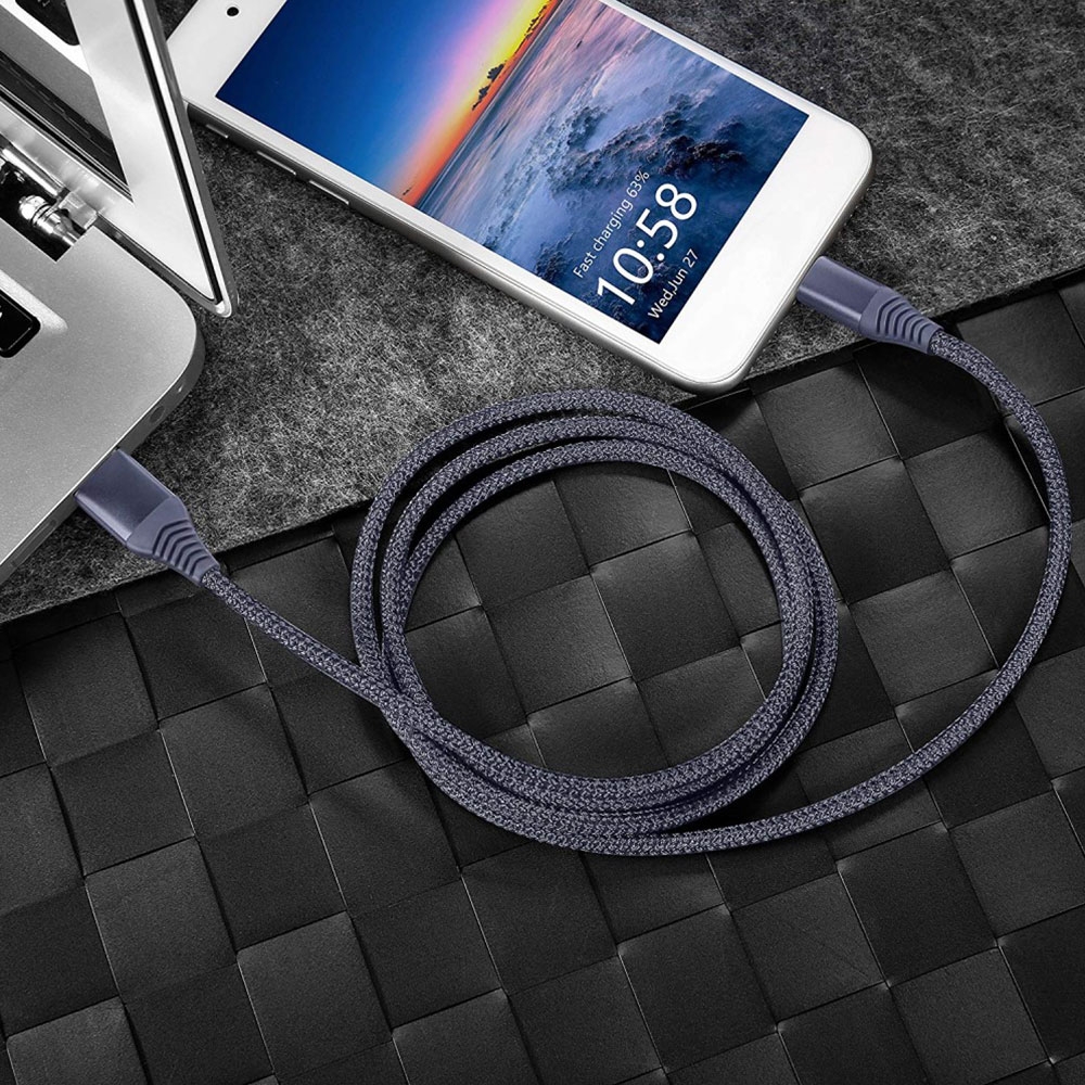 (1.2m/3A) Robustes USB auf USB C Ladekabel Datenkabel Nylon - Grau