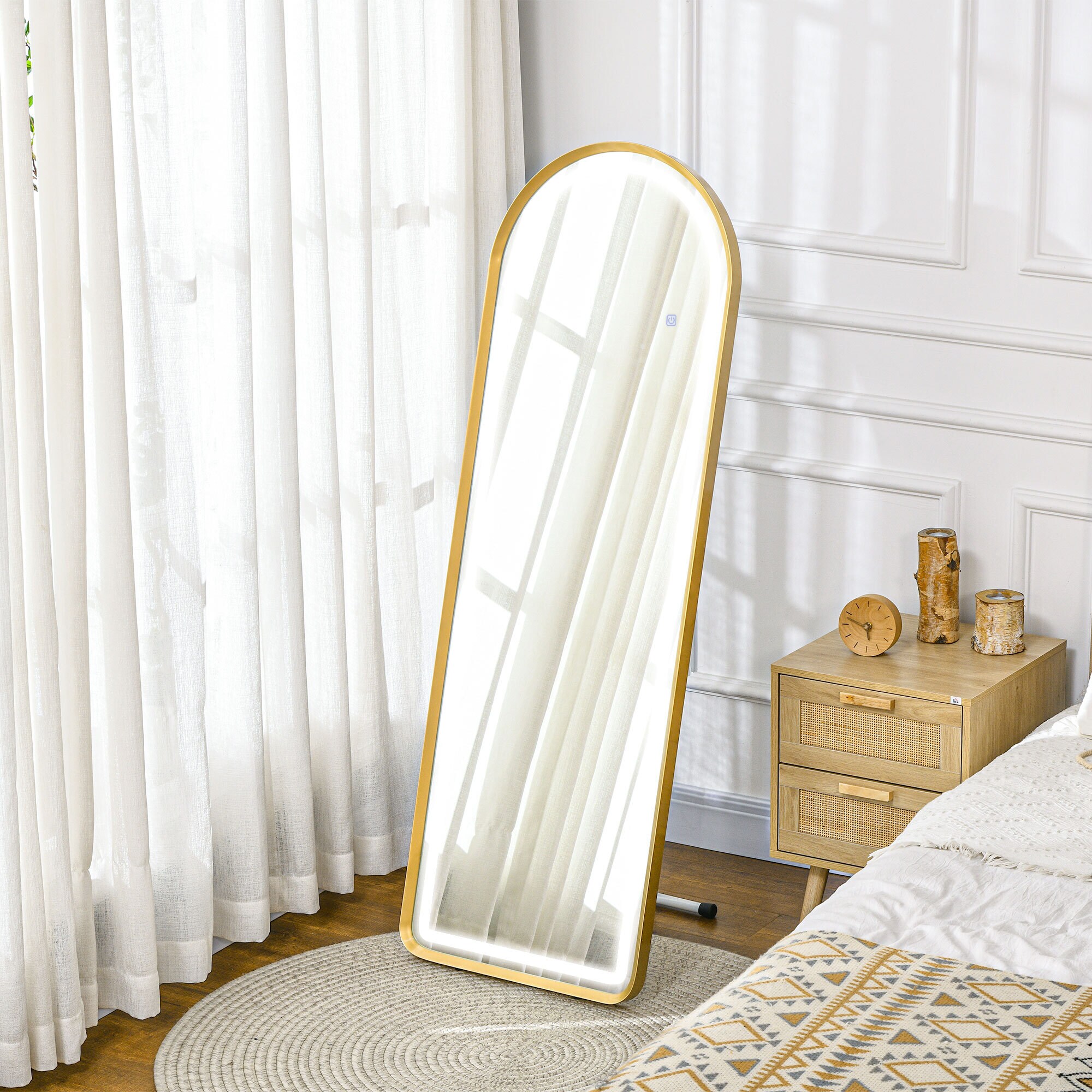 HOMCOM Ganzkörperspiegel mit Beleuchtung gold 151,5L x 50B x 4H cm