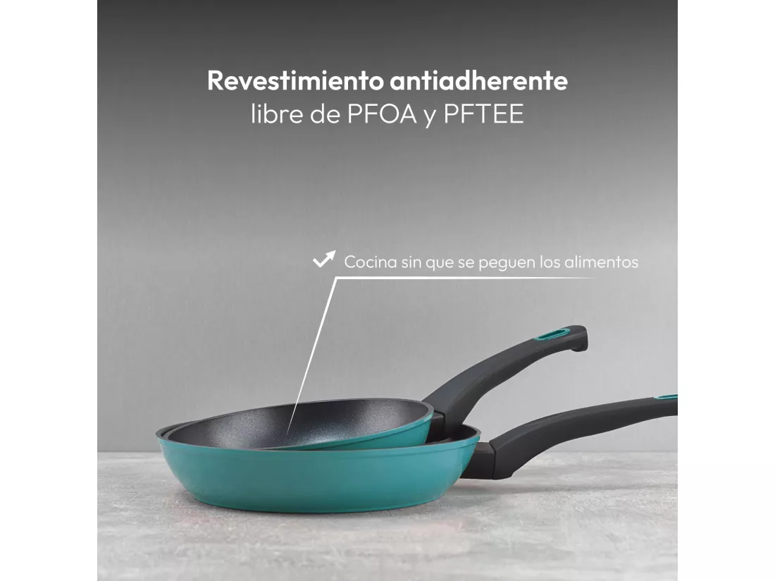 Lot de 2 poêles CLASSIQUE Ø20Ø24cm antiadhésives en aluminium forgé + ustensiles de cuisine Bergner vert