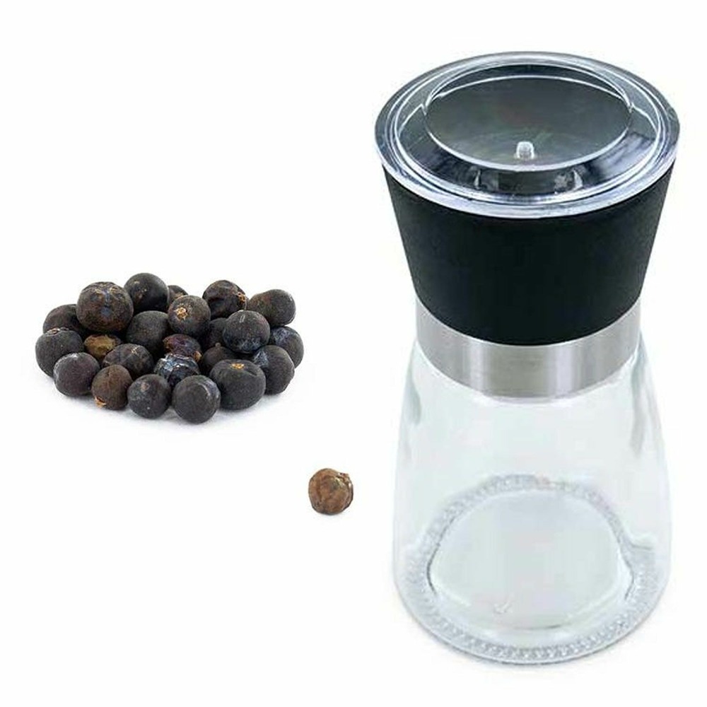 Moulin à épices en verre et céramique + baies de genévrier bio