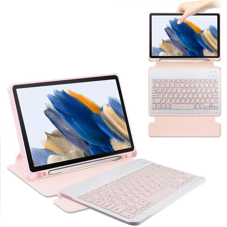 Samsung Galaxy Tab A9  Plus Leder Tasche mit Acryl Rückseite   Magnet Bluetooth Tastatur   S-Pen Halterung (QWERTY) - Rosa