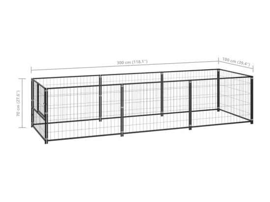 Chenil extérieur cage enclos noire 300 x 100 x 70 cm 02_0000519