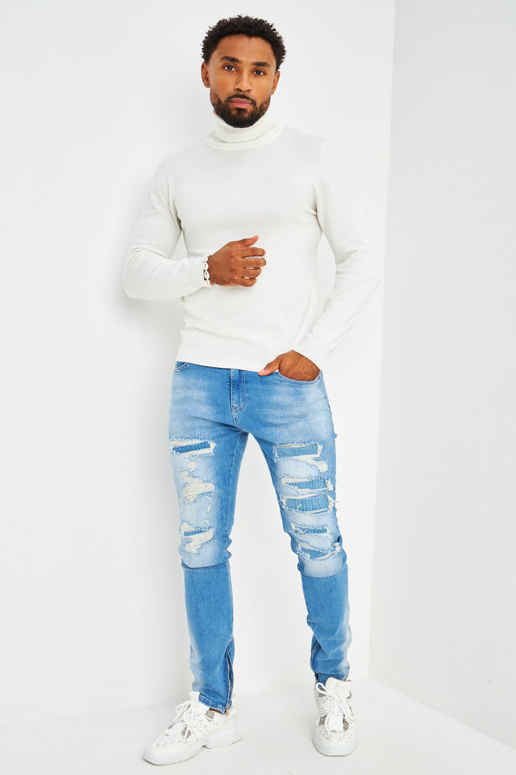 Pull col roulé blanc uni