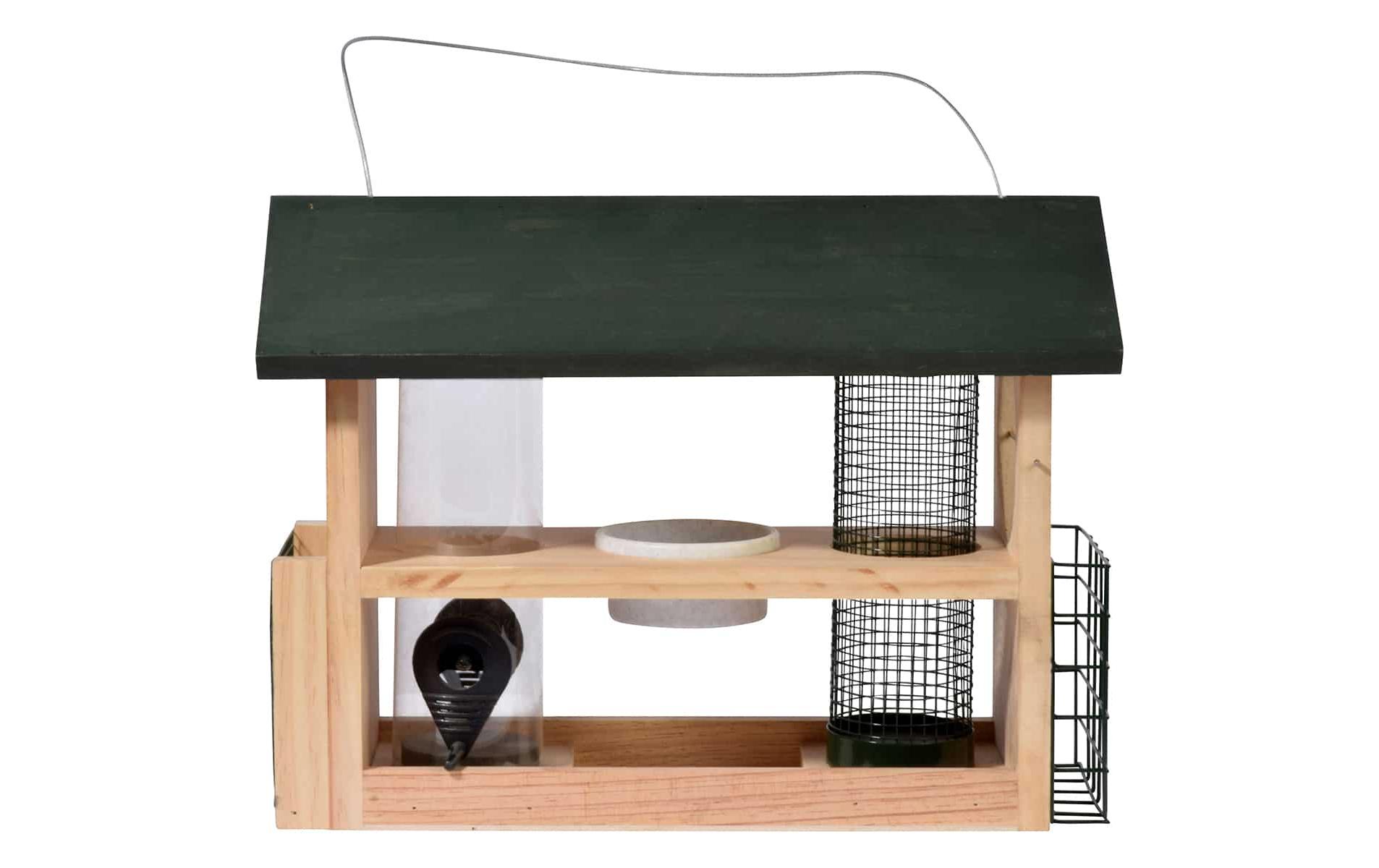 Vogelfutterstation 7-in-1, 39 x 19 x 29 cm, HolzWildvogel-Futterhaus zum Aufhängen