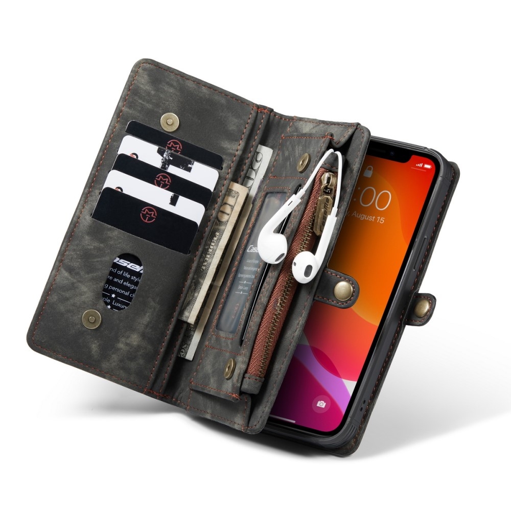 iPhone 12 / iPhone 12 Pro 2in1 Leder Tasche   Magnet Hardcase Karten Etui - Schwarz