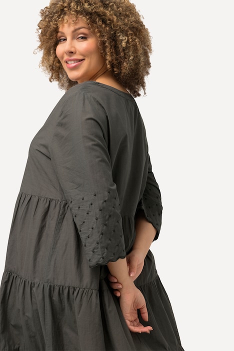 Kleid, A-Linie, Wellenkanten, Tunika-Ausschnitt, 3/4-Arm