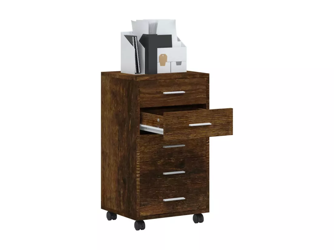 Armoire à tiroirs avec roulettes Chêne fumé Bois d'ingénierie