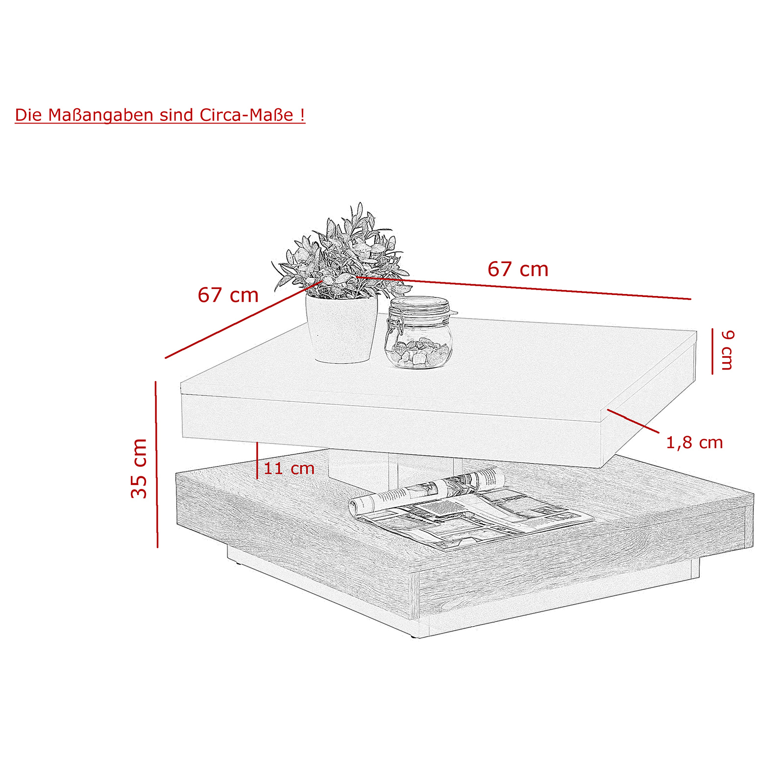 Couchtisch - weiß - Betonoptik - drehbar