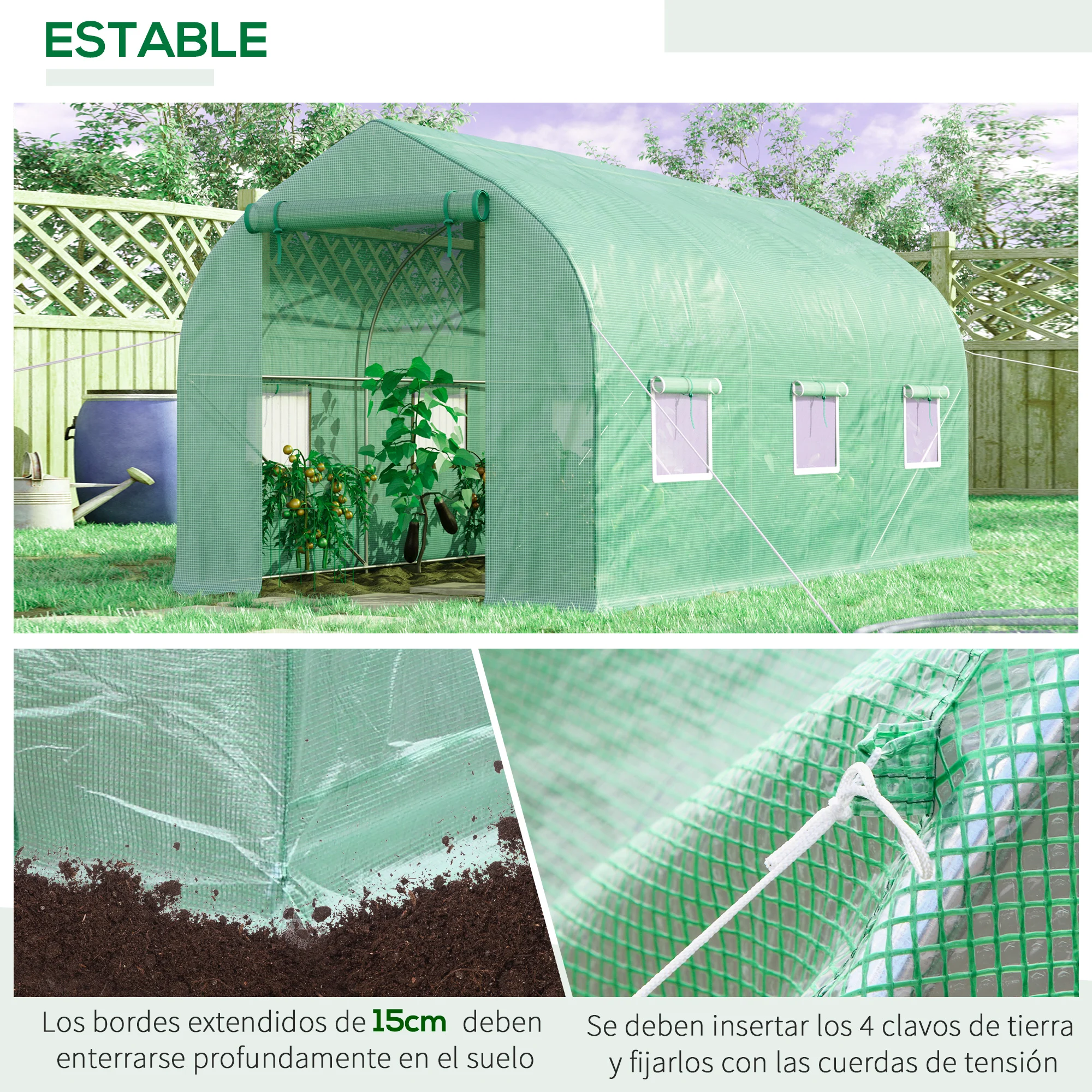 Estufa de jardim Outsunny 4x2x2 m, tipo túnel, com 6 janelas respiráveis e porta com zíper que pode ser enrolada, ideal para o cultivo de plantas e vegetais (verde).