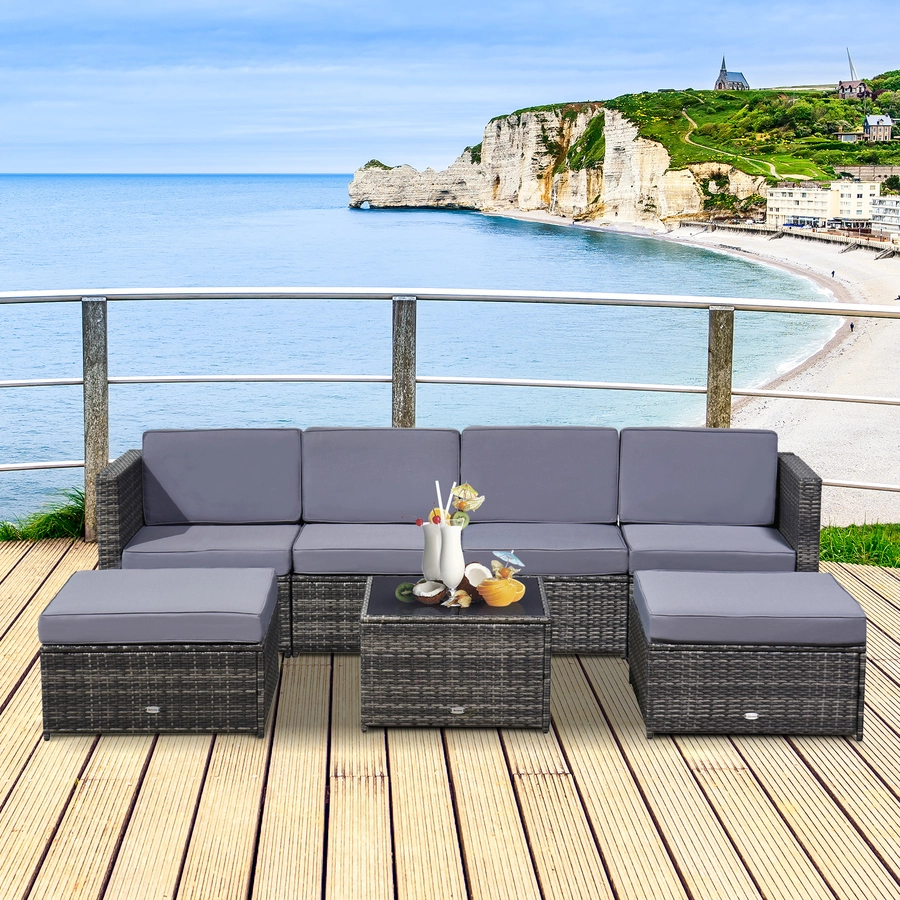 Outsunny Rattan Gartengarnitur als 7-teiliges Set grau