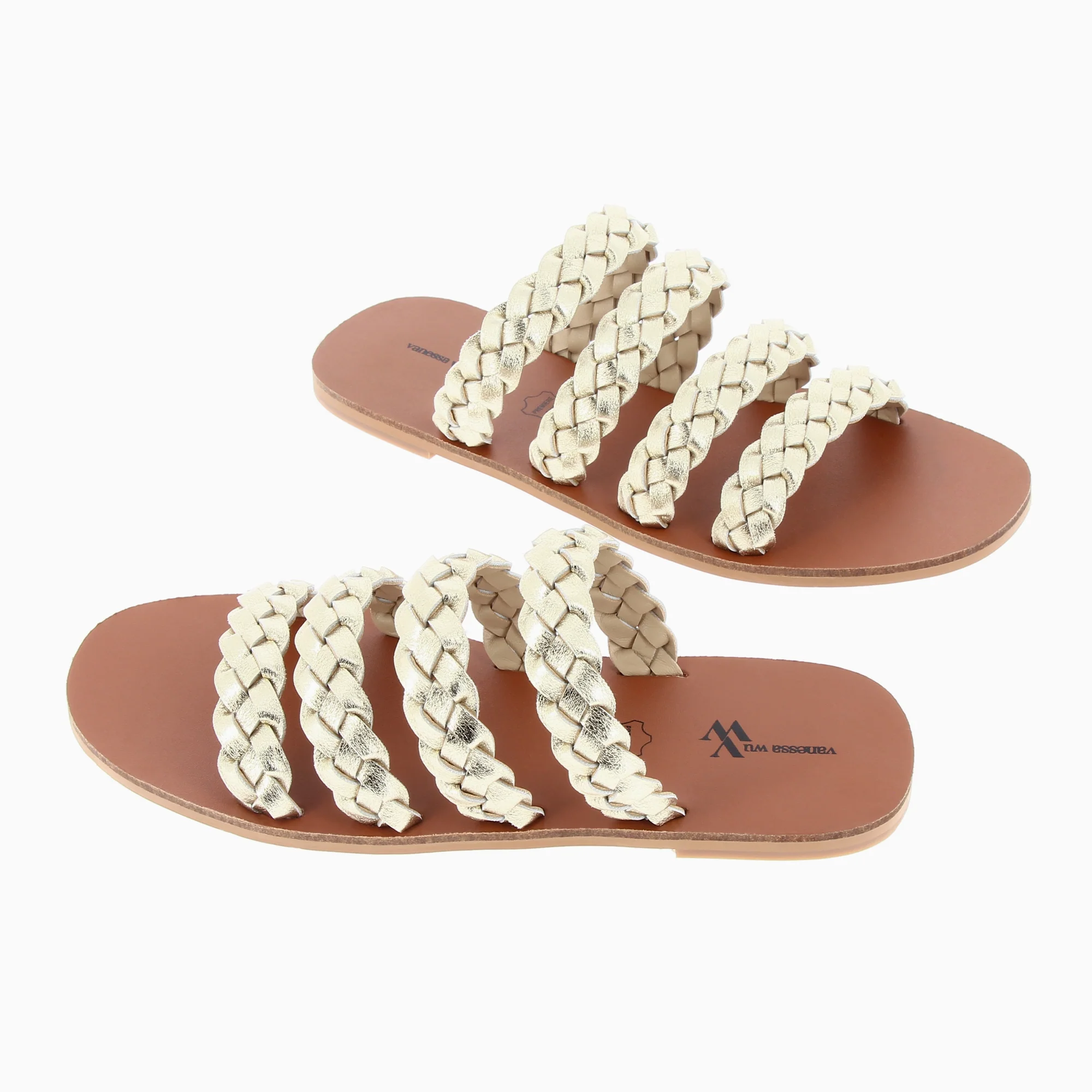Sandales plates-Mules Mila à brides tressées or