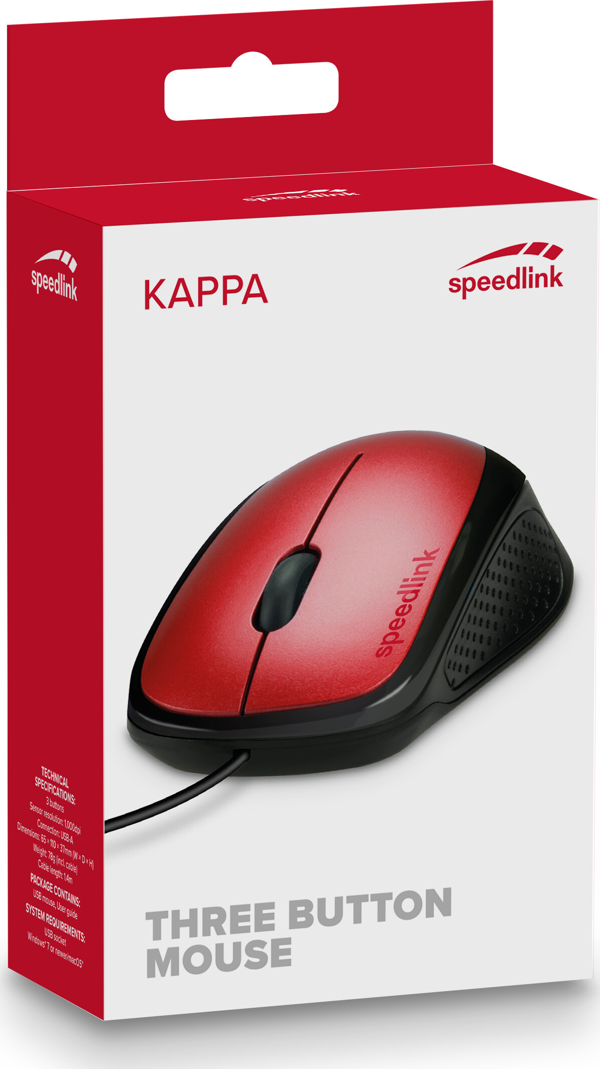 Speedlink Kappa - Ergonomisk USB Mus Med Ledning - Rød