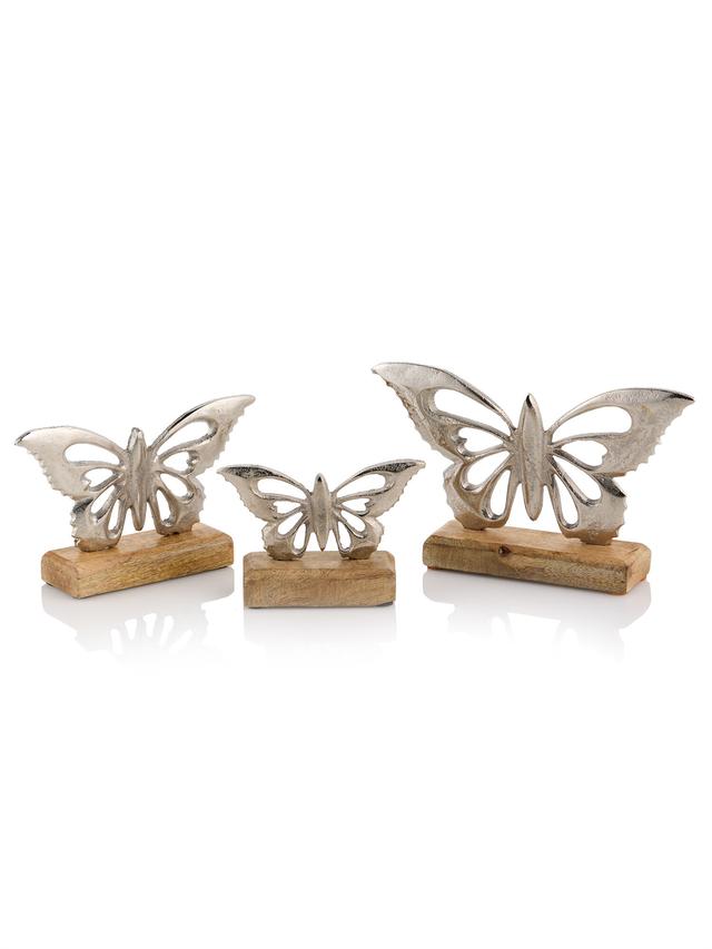 Schmetterlinge auf Base aus Mangoholz, 3er Set