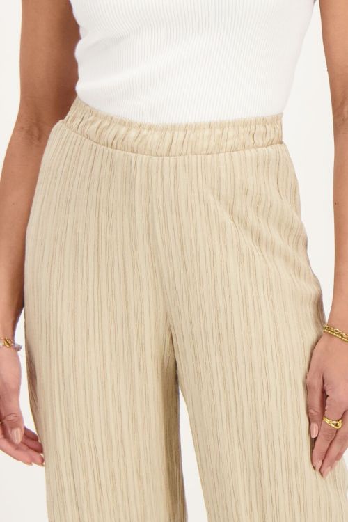 Beige wide leg crinkle broek