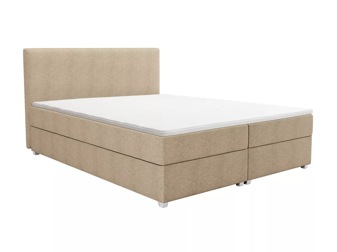Ensemble complet boxspring tête de lit + sommier + matelas + surmatelas - 180 x 200 cm - Tissu - Beige - ONAN de YSMÉE