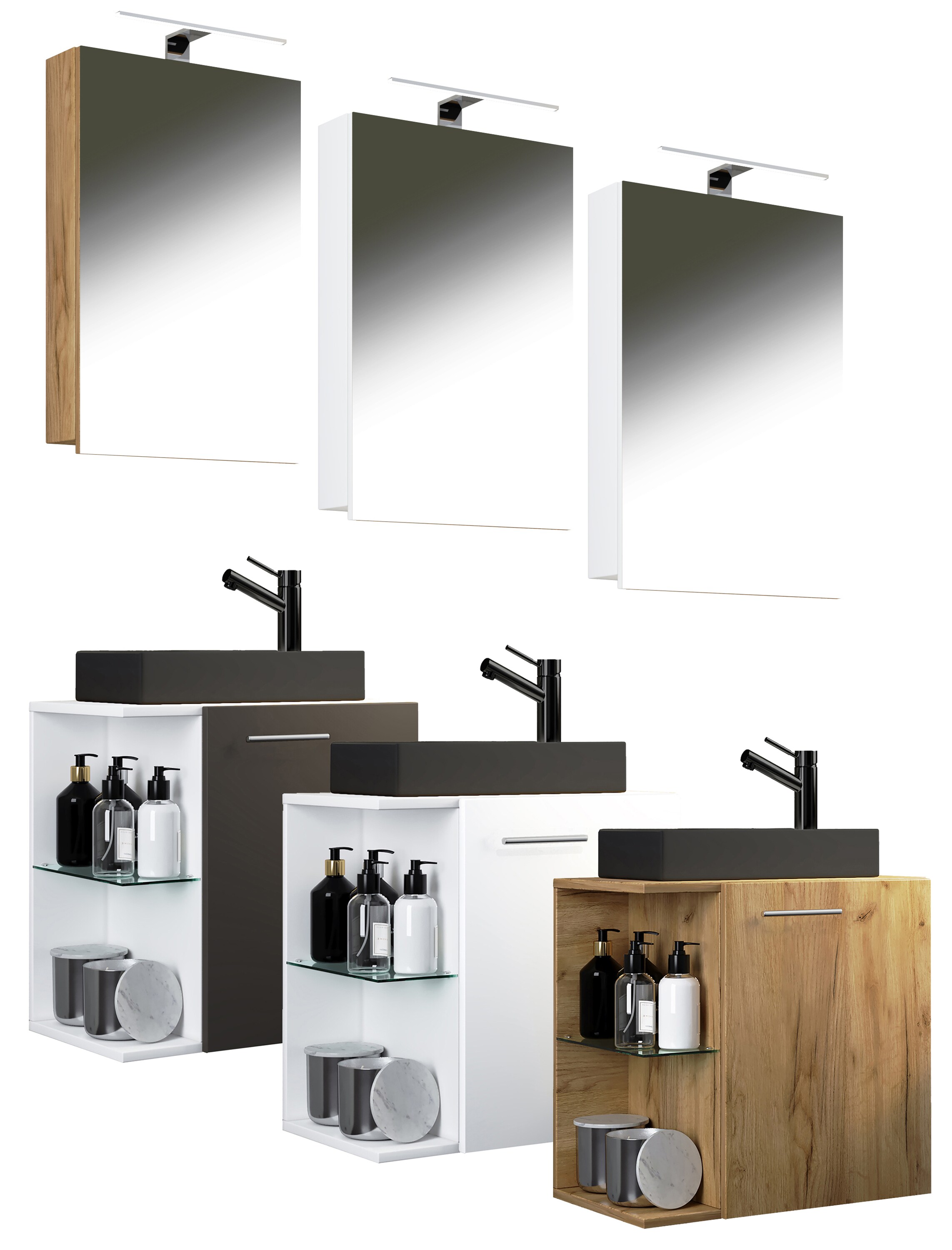 VCM 3-tlg Badmöbel Set Gäste WC Gästebad Waschplatz Waschtisch klein schmal Hausa SP-BL