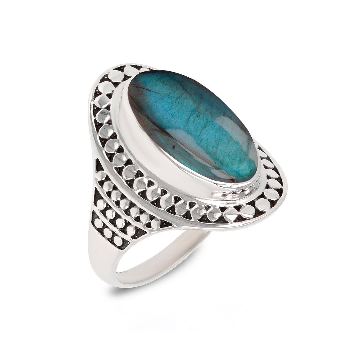 Bague Élégante en Pierre de Labradorite et Argent Massif 925 | Boutique Aden