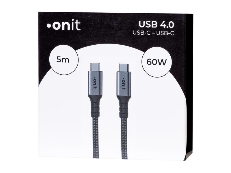 onit USB4-Kabel Pro USB C - USB C 5 m, Grau/Schwarz Verbindungskabel mit geflochtener Nylonummantelung