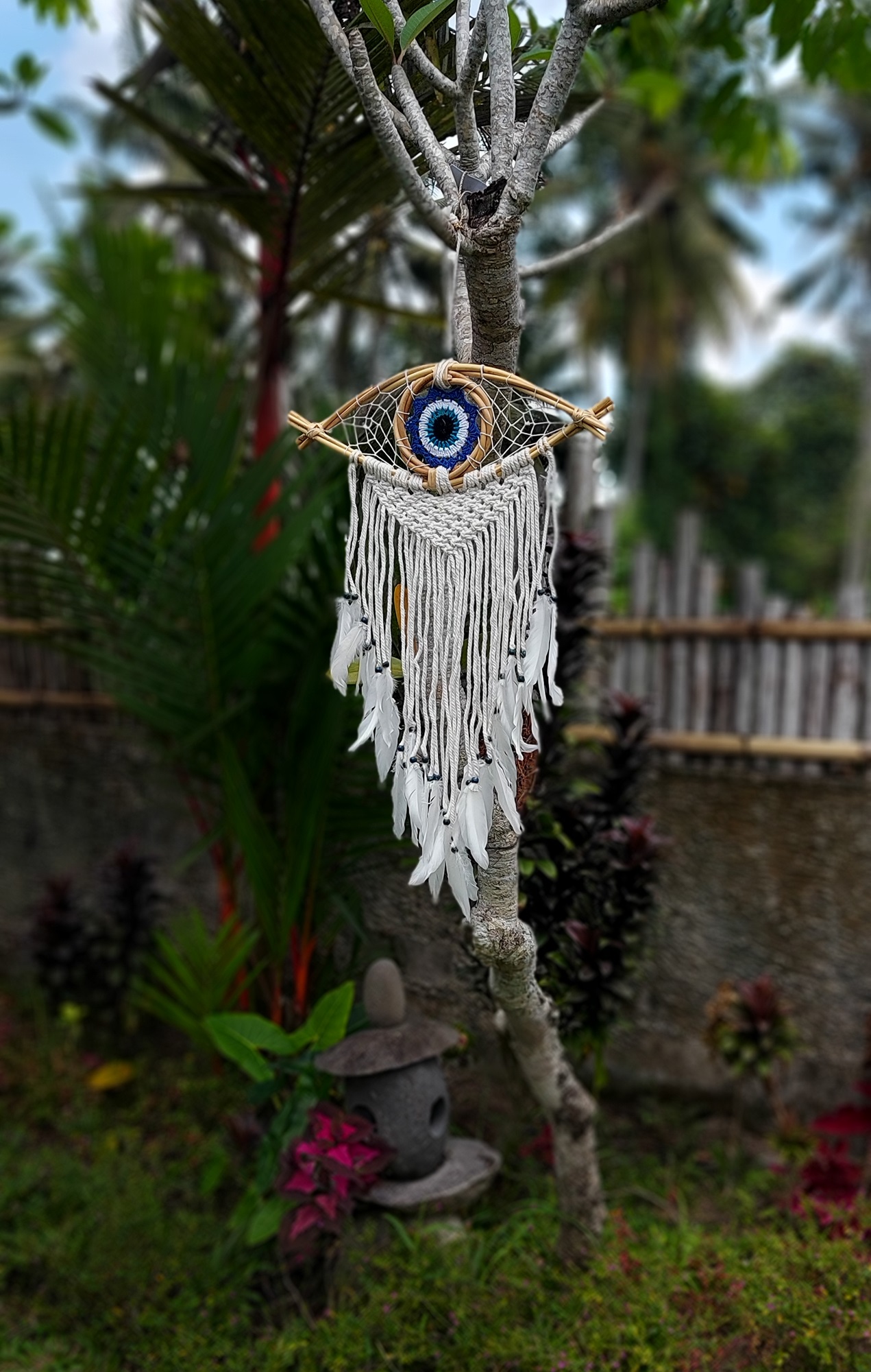 Traumfänger 'Auge', weiß, B 40 cm, H 80 cm von fischer's lagerhaus