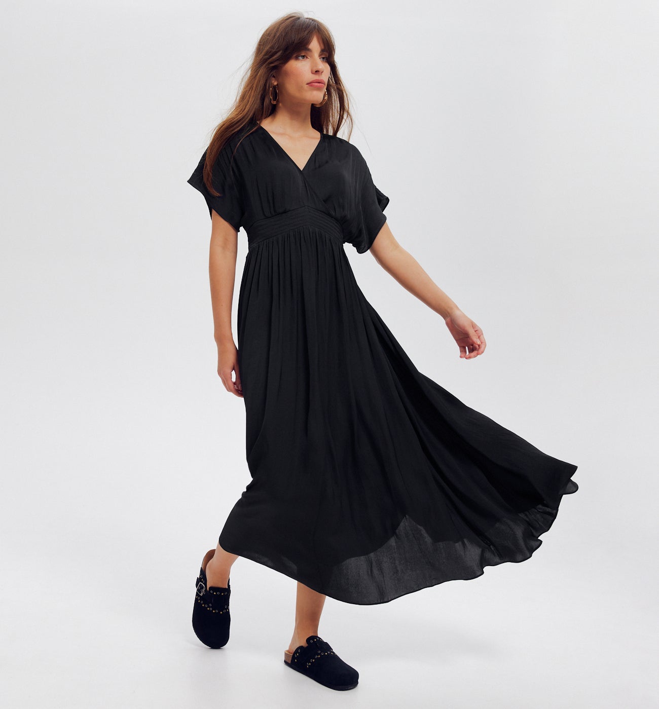 Robe longue en satin Femme - Noir