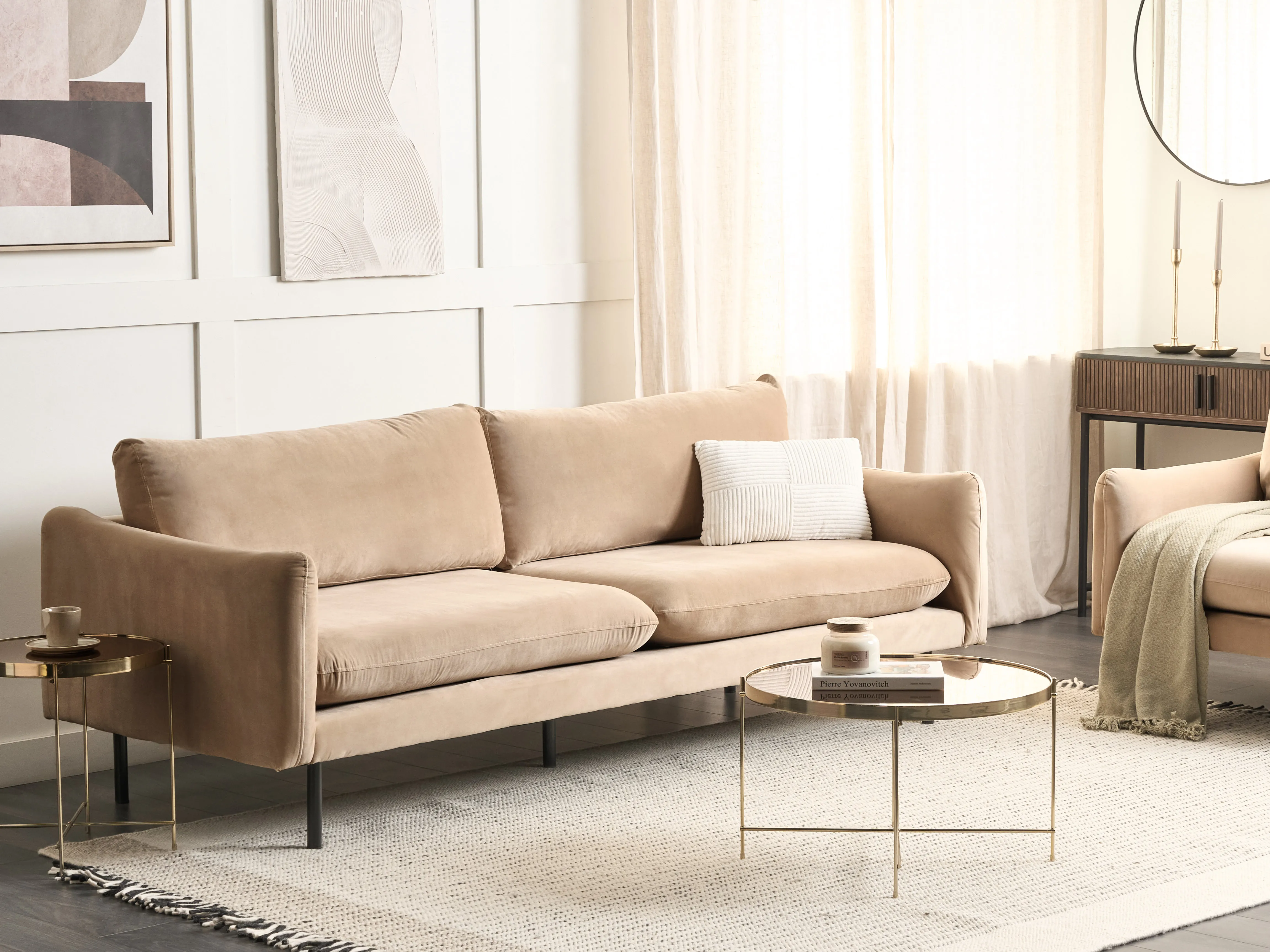 Bank 3-zits VINTERBRO Fluweel Beige