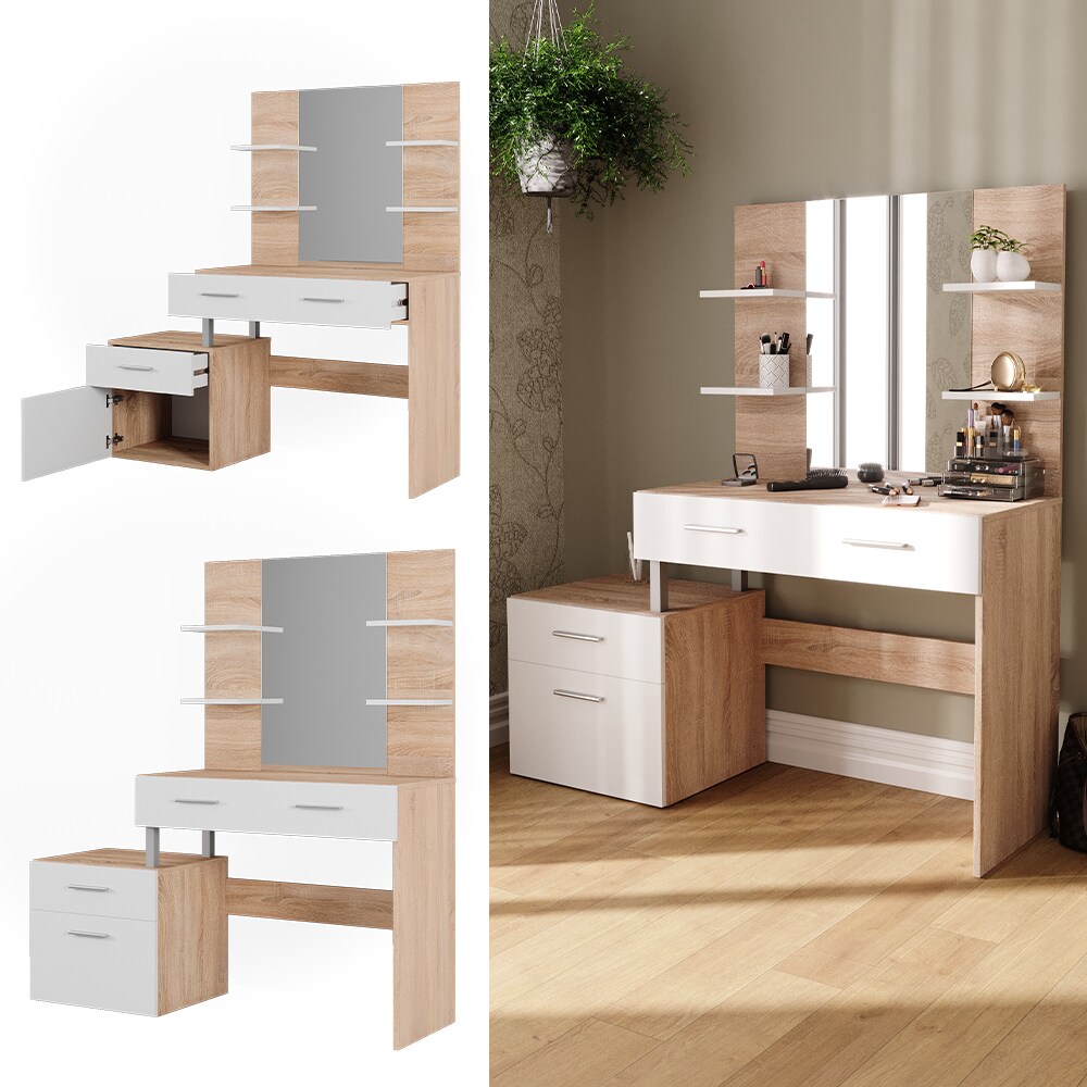 Vicco Schminktisch Frisiertisch Frisierkommode Maria Weiß Sonoma Spiegel 132x145 cm modern Ablage