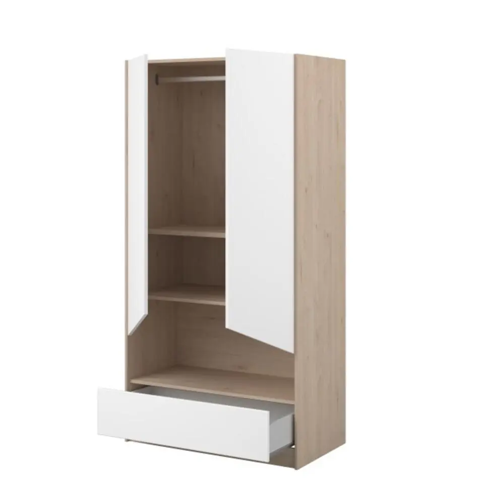 Kledingkast Shelby met 2 deuren en 1 lade - eik/wit