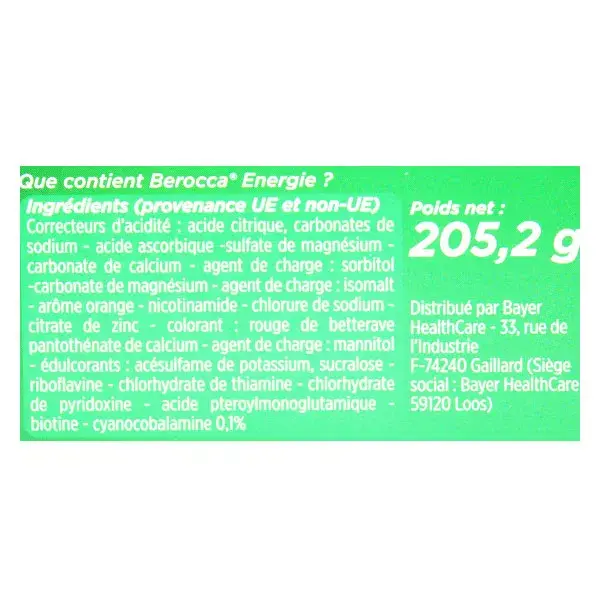Berocca Energie Orange Vitamine B et Vitamine C Magnésium Zinc 45 comprimés effervescents