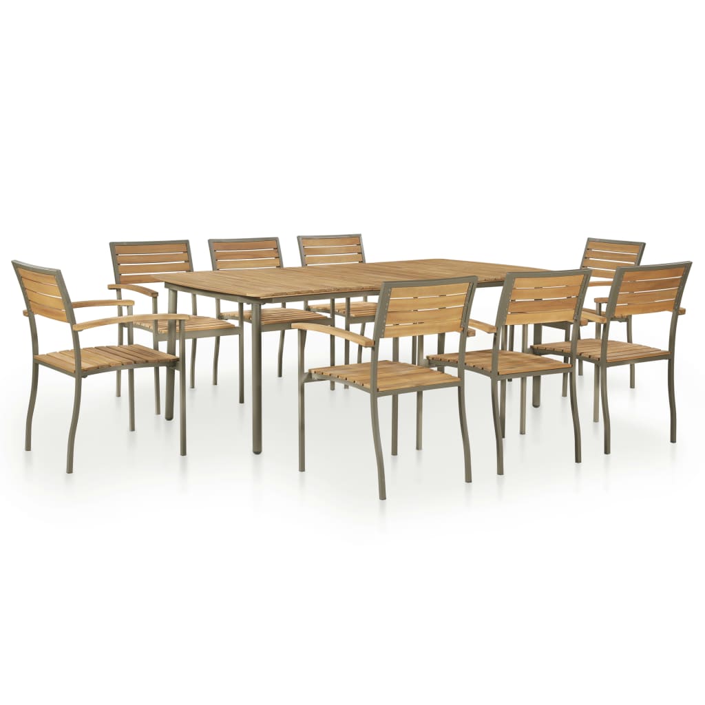 Mobilier à dîner d'extérieur 9 pièces bois d'acacia solide et acier