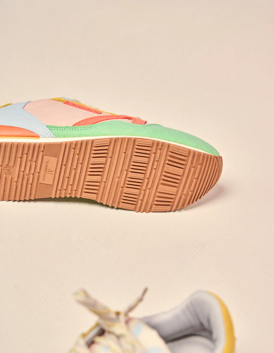 Baskets basses Andrée - Suède vegan vert d'eau ciel saumon