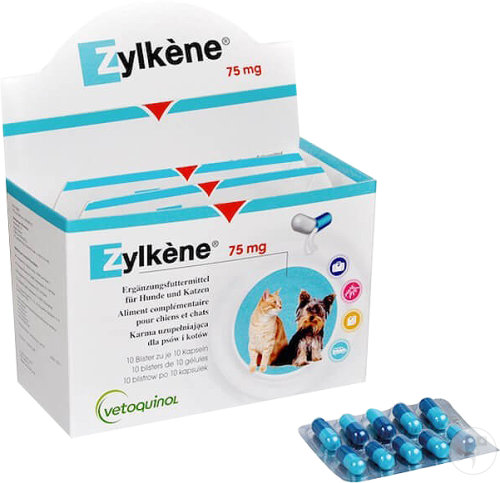 Vétoquinol Zylkène 75mg Aliment Complémentaire Pour Chiens Et Chats 1-10kg Gélules 100