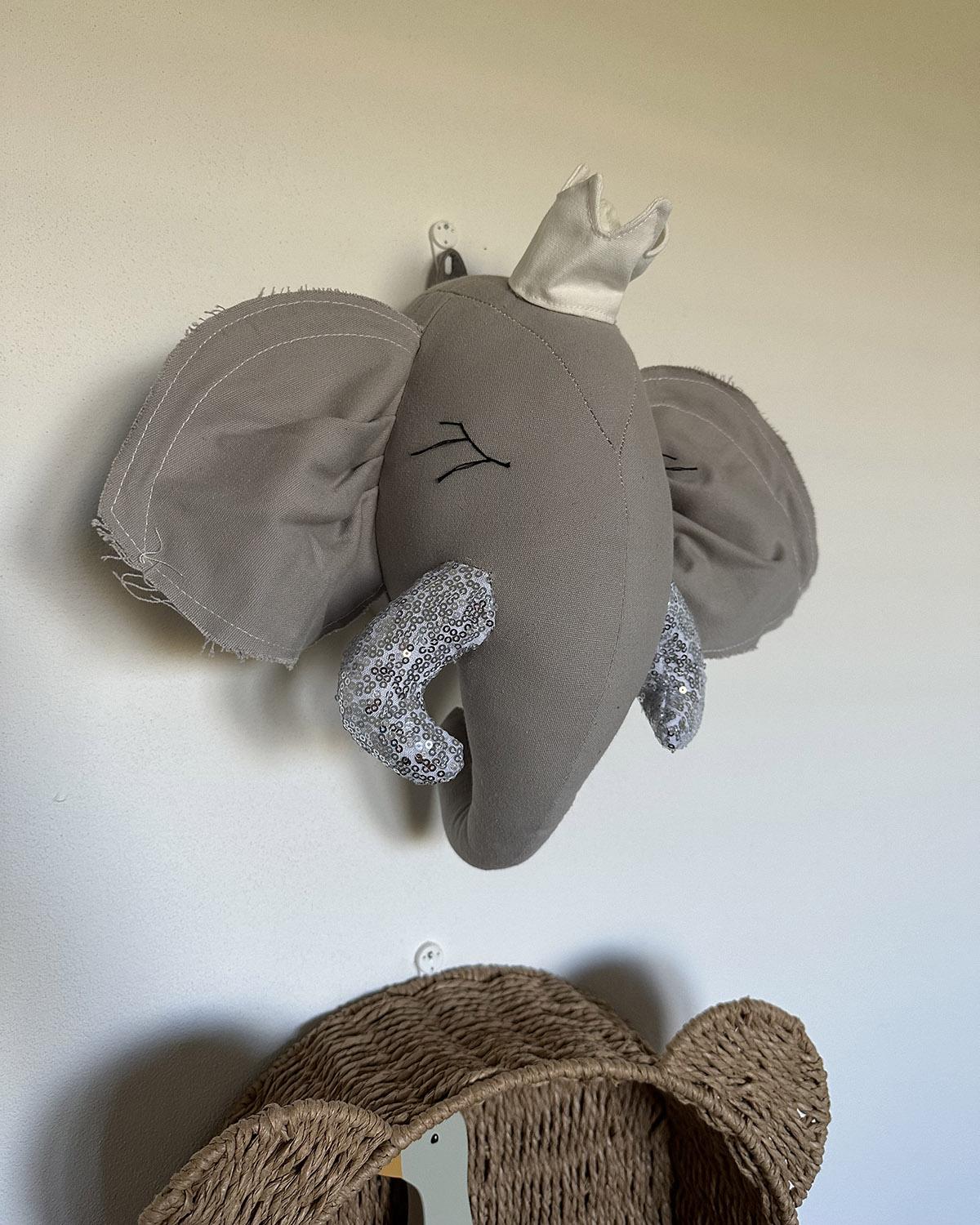 Wanddecoratie voor kinderen Olifant TANTOR Katoen 33 cm Grijs