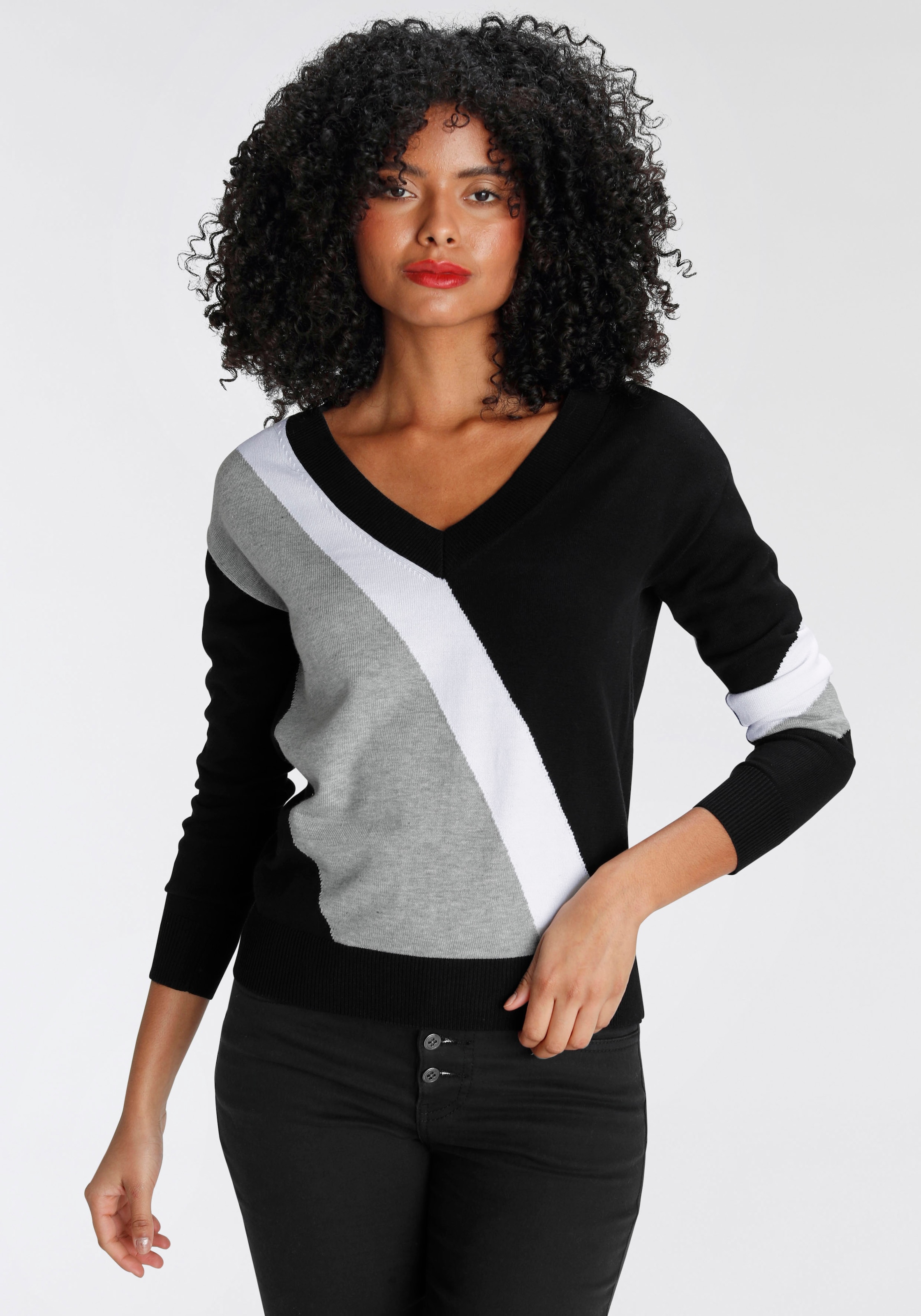AJC Streifenpullover , mit trendigem Diagonal-Colourblocking