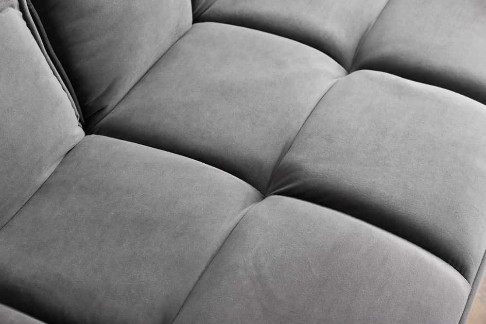 Retro Schlafsofa BOUTIQUE 215cm grau Samt 3-Sitzer mit schwarzen Füßen