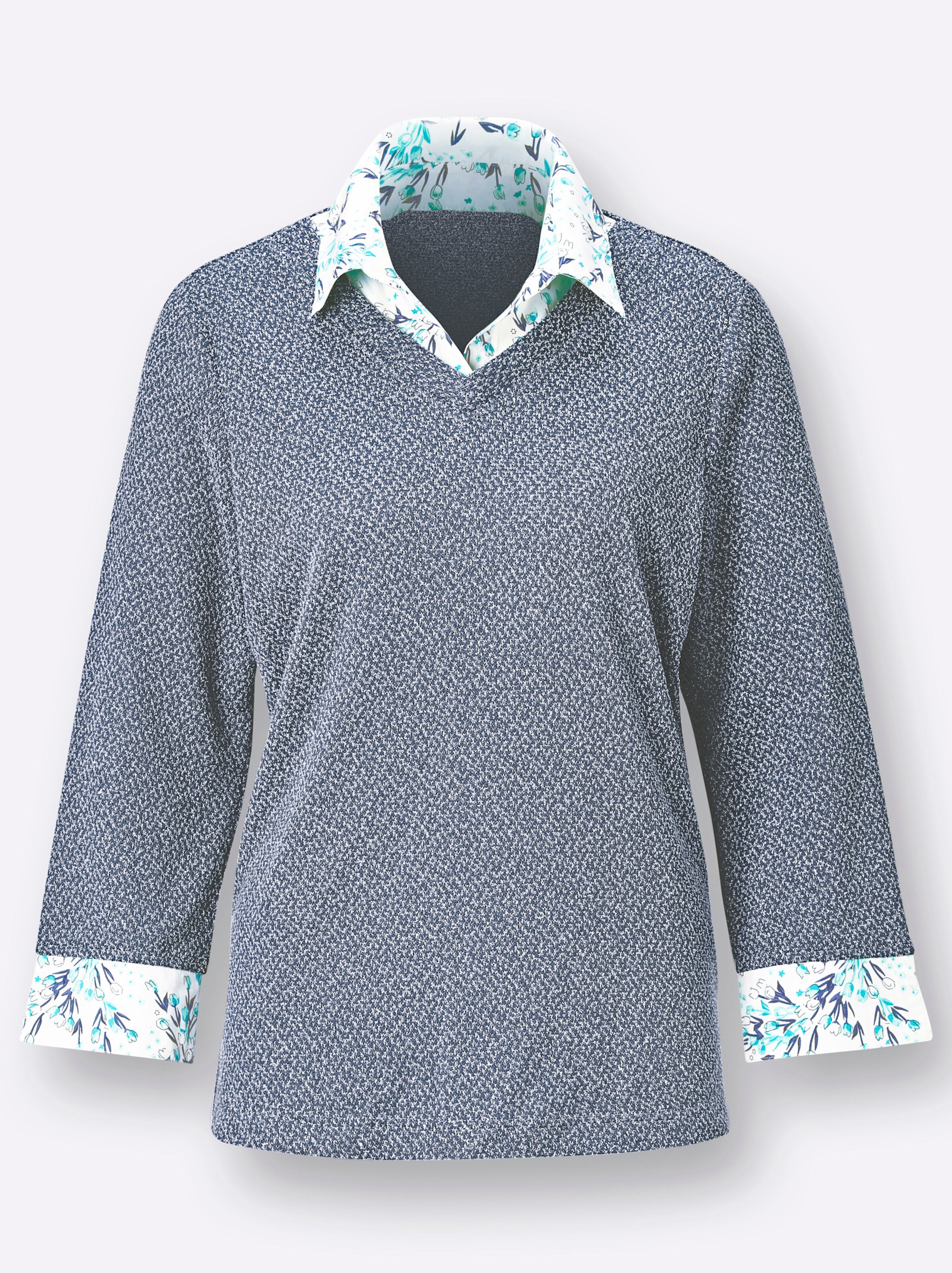 2-in-1-Shirt in jeansblau-meliert